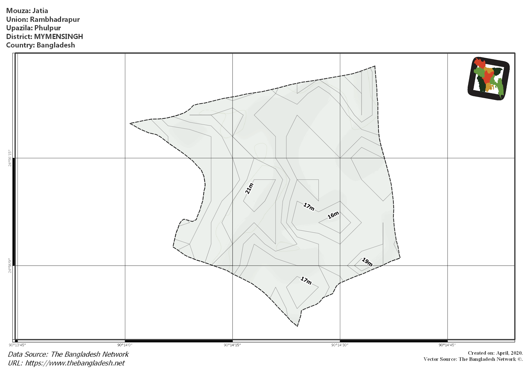 Map of Jatia Mouza of Phulpur Upazila, MYMENSINGH, Bangladesh.