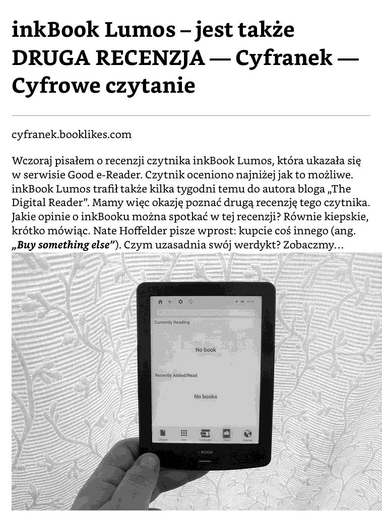 PocketBook Basic Lux 2 – fragment artykułu przesłanego na czytnik z wykorzystaniem Send-to-PocketBook i Push-to-Kindle