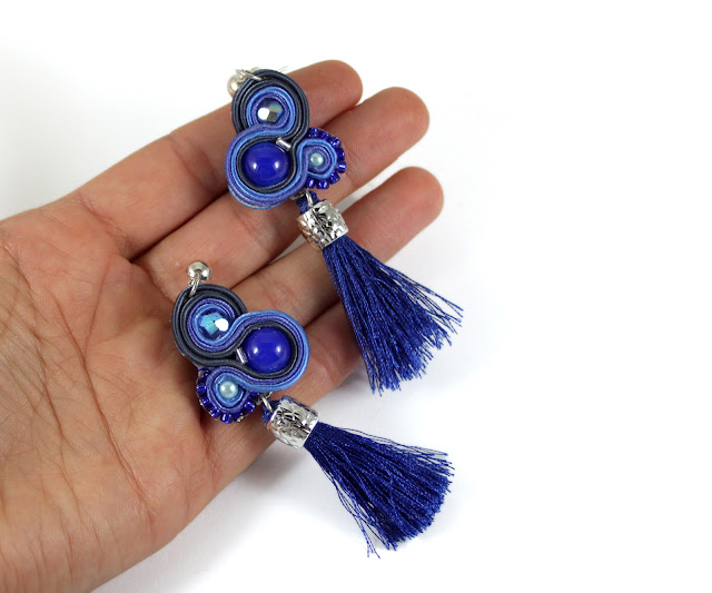 navy blue soutache earrings with tassels