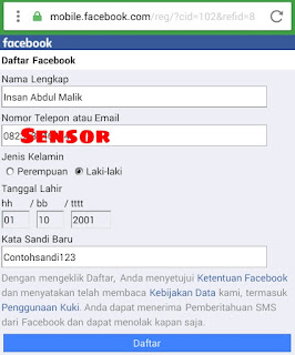 form pendaftaran facebook
