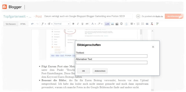 SEO alternativen Text bei Bild auf Blogger Blogspot setzen