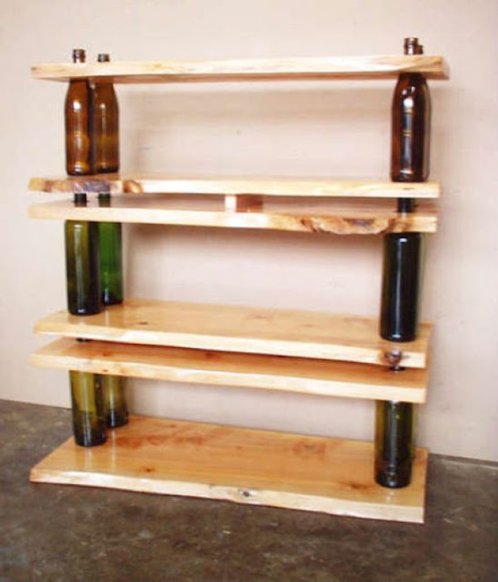 Empty Bottles and Wood Boards Shaping Simple Sturdy Bookshelves