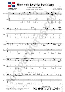  Himno de la República Dominicana Tablatura y Partitura del Punteo de Bajo Eléctrico Sheet Music for Electric Bass Tablature Tabs Music Score