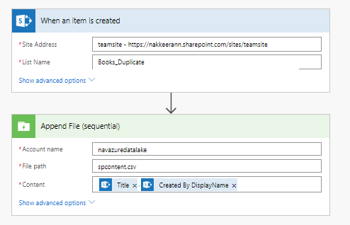 MS Flow steps to push Data From SharePoint to Azure Data Lake Storage