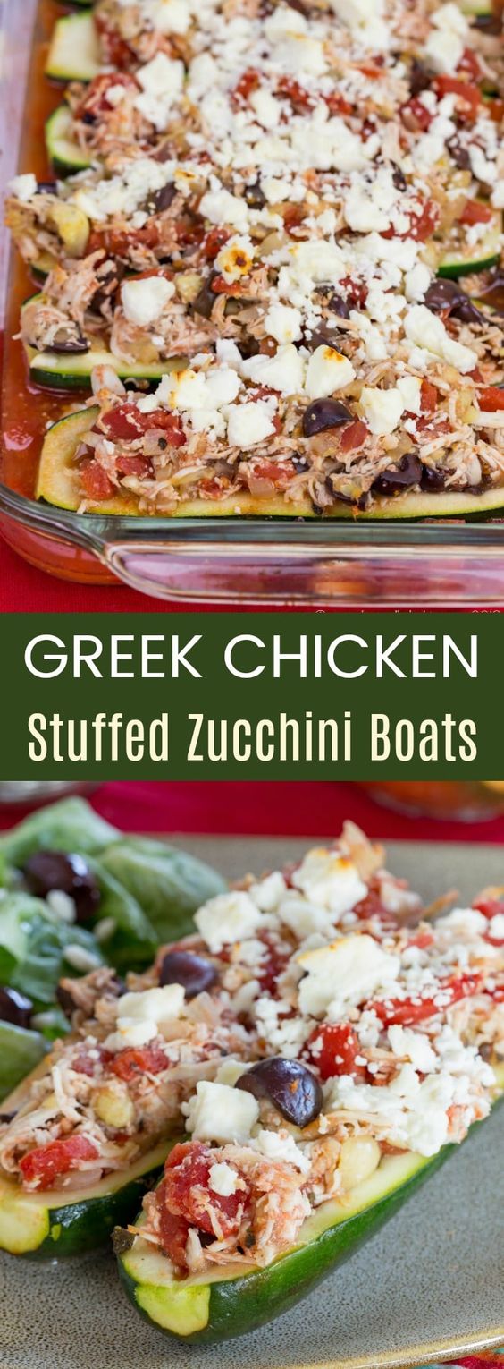 Greek Chicken Stuffed Zucchini Boats Greek Chicken Stuffed Zucchini Boats