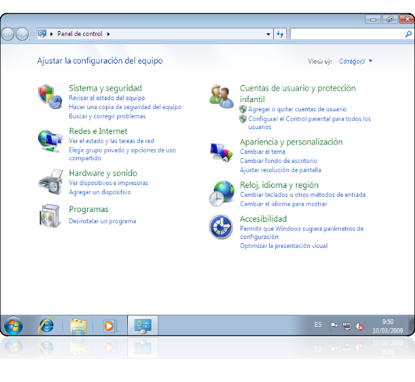 Ensamblar y configurar el equipo de computo: Panel de control de Windows 7