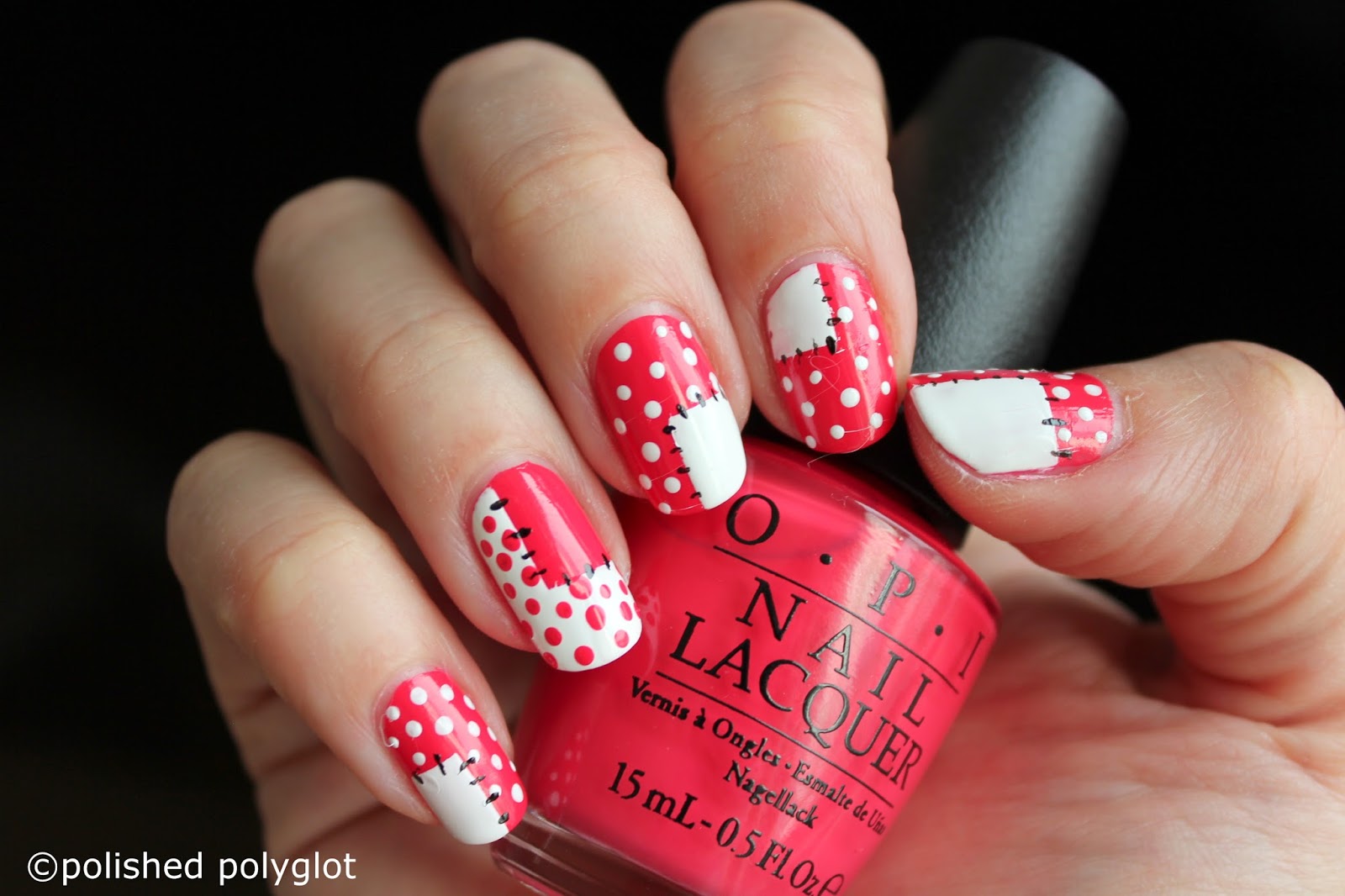Nail Art │ Coral & White Patchwork Nails / Polished Polyglot
