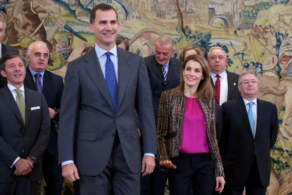 Prince Felipe and Princess Letizia of Spain attended several audiences at the Zarzuela Palace in Madrid