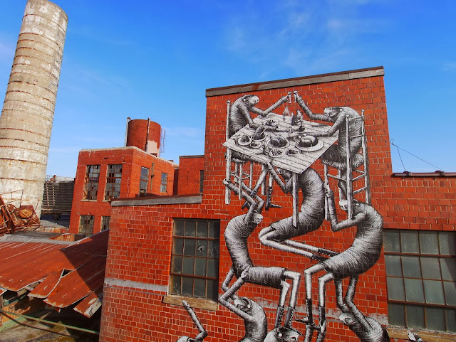 New Street Art Mural By Phlegm which was painted on the wall of an old Bourbon distillery in Lexington Kentucky. 2
