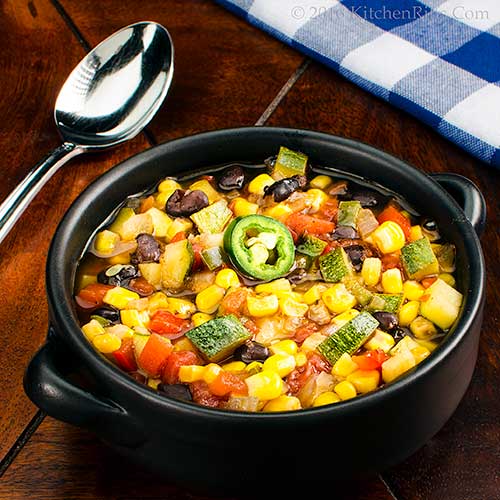 Kitchen Riffs Corn, Zucchini, and Bean Soup
