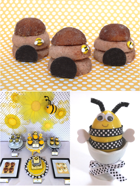 Honey Bee Birthday Desserts Table - via BirdsParty.com