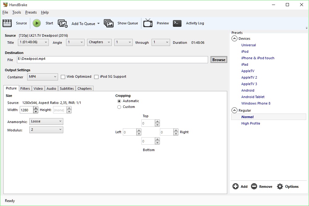 handbrake compress video size handbrake compress video size