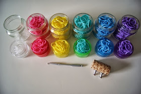 Use baby food jars for organizing rainbow loom bands :: OrganizingMadeFun.com