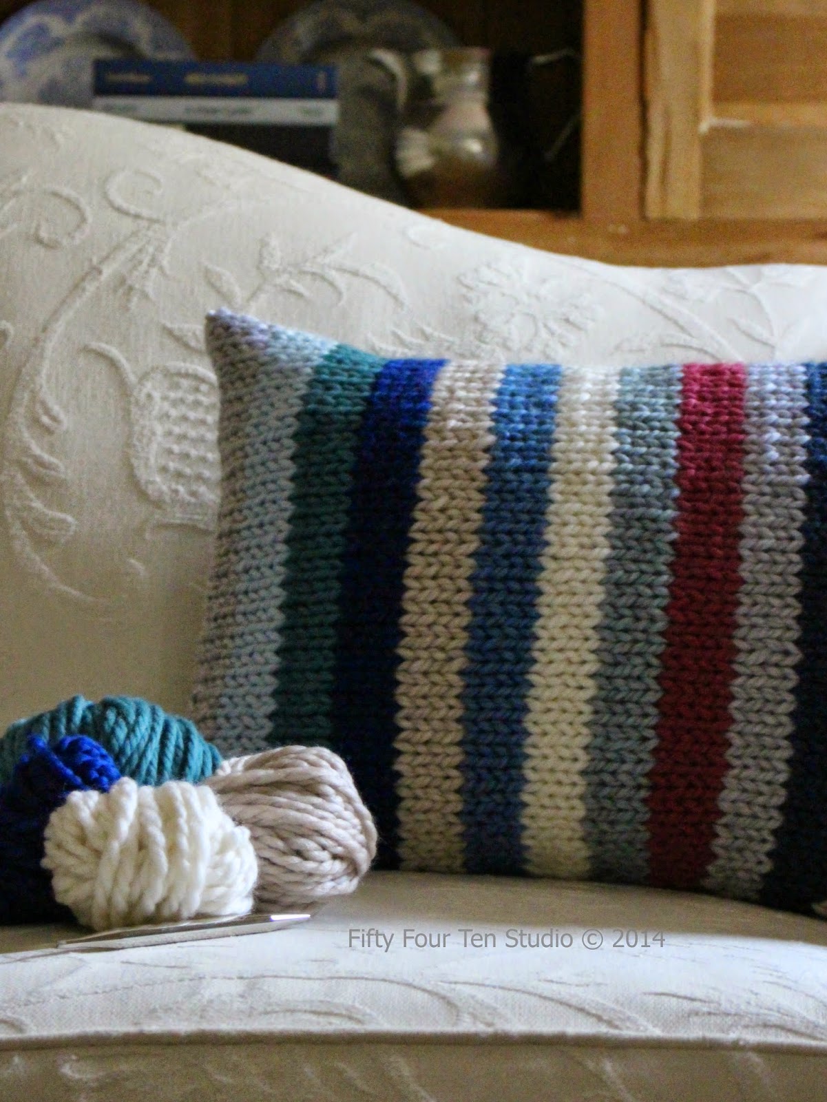 Fifty Four Ten Studio Line Up Pillow Knitting Pattern Lots of Stripes!