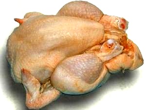 Carne de gallina Foto de carne de gallina entera y pelada o pollo, derivados de la gallina