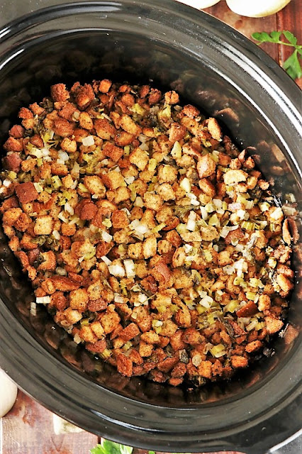 Top View of Slow Cooker Stuffing in the Crock Pot Image