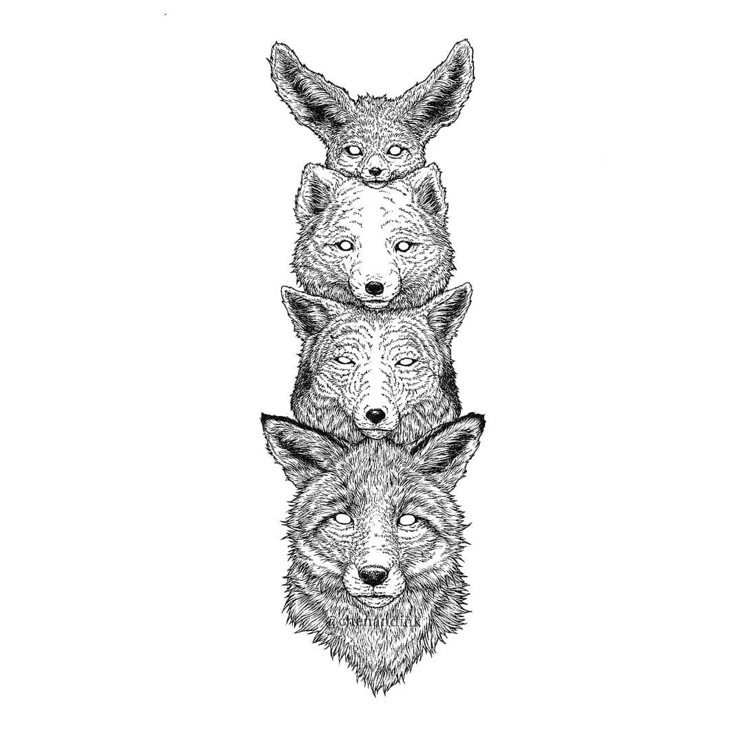 06-Vulpes-Totem-Foxes-Dogs-Chen-Naje-Surrealism-Employed-to-Draw-Animal-Illustrations-www-designstack-co