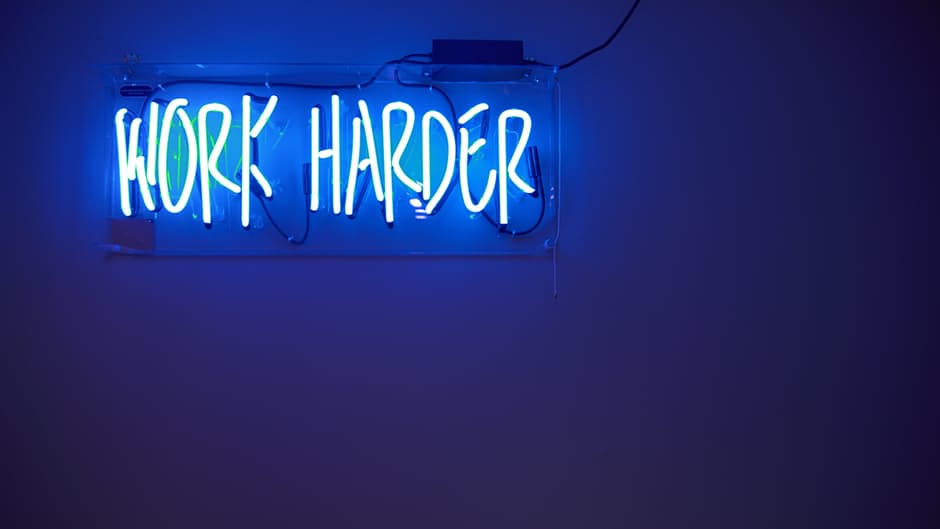 Blue Work Harder Neon Sign