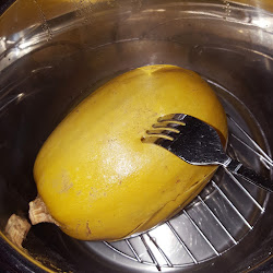 spaghetti squash whole pressure instant cooked cooker pot under using carefully remove try
