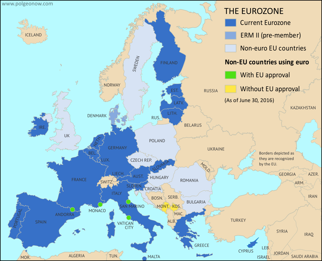 Which Countries Use The Euro Map Of The Eurozone Political 