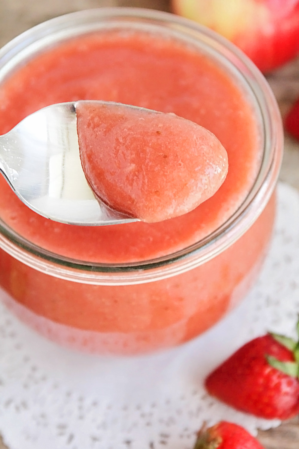 This homemade strawberry applesauce is so delicious and better than store-bought! It takes just thirty minutes to make and is so flavorful!
