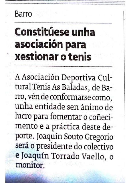 Diario de Pontevedra: Constitúese unha asociación para xestionar o tenis