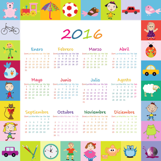 Calendario 2016 Infantil en español y editable