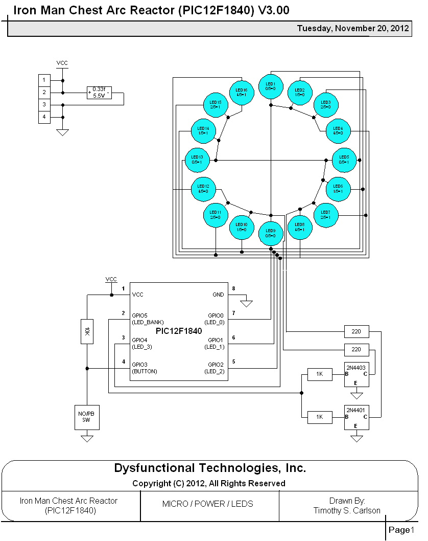 Dysfunctional Technologies: Iron Man Chest Arc Reactor (PIC12F1840) V3.00