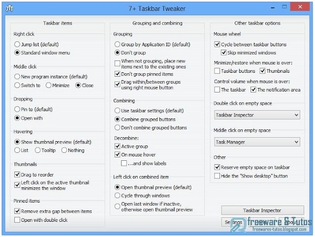 7+ Taskbar Tweaker : un logiciel multilingue pour personnaliser la barre des tâches de Windows 7 et Windows 8