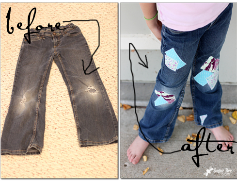 How to Patch Girl's Jeans - super cute! (with tutorial) - Sugar Bee Crafts