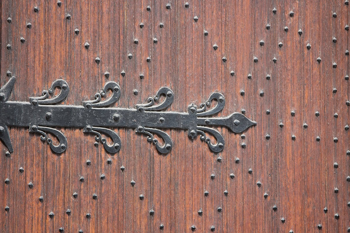 ironwork on wooden church door