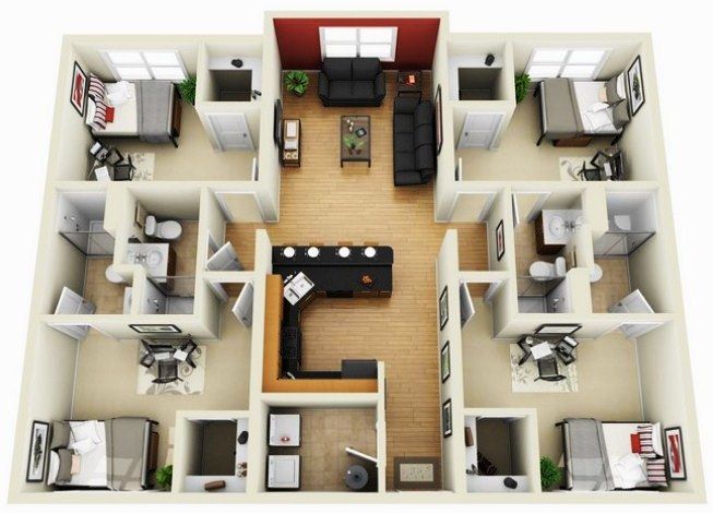 Denah Rumah 1 Lantai 4 Kamar Tidur Desain Minimalis Denah Rumah 1 Lantai 4 Kamar Tidur Desain Minimalis