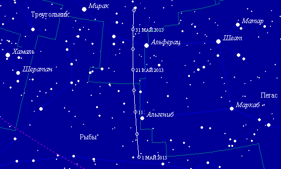 карта движения кометы C2012 F6 (Lemmon) с 1 мая 2013 по 6 июня 2013 | Андрей Климковский