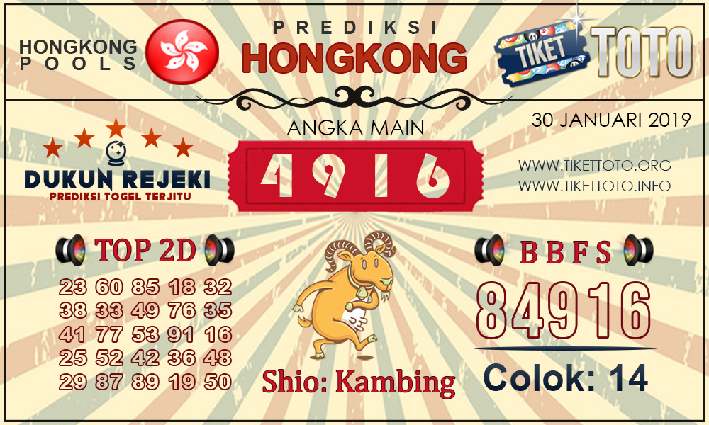 Prediksi Togel HONGKONG TIKETTOTO 30 JANUARI 2019