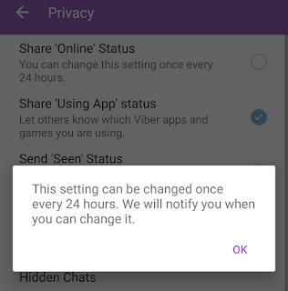 screenshot of Viber Privacy settings- turning off online status