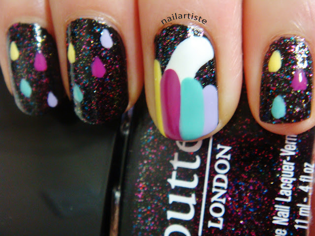 The Nail Artiste: Rainbow Clouds with Butter London The Black Knight