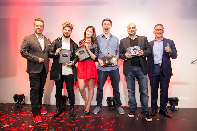 Play button recipients attending the YouTube Space Toronto opening