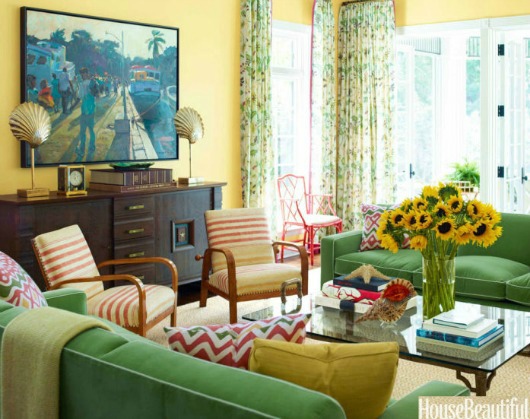 Green Living Room with Coastal Accents
