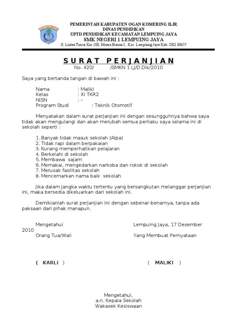 8+ Contoh Surat Perjanjian Yang Baik Dan Benar 2018 