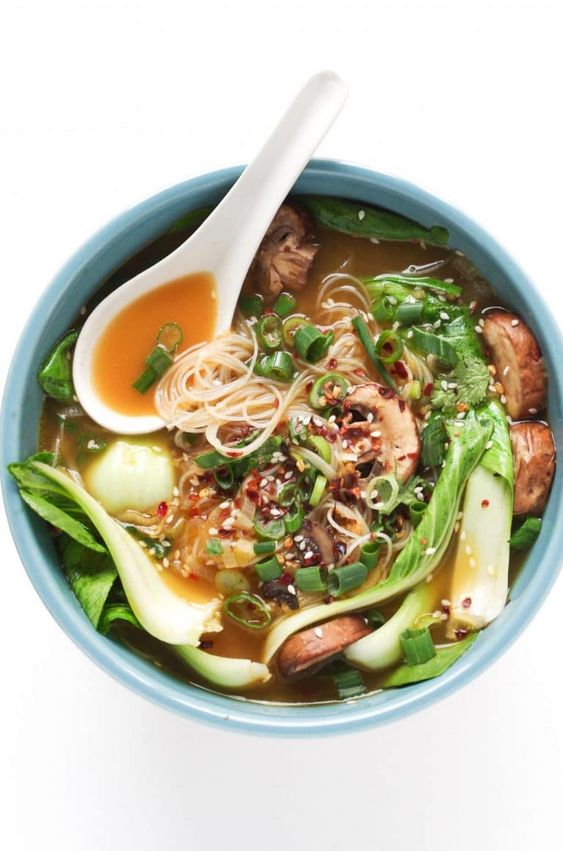 Ginger Garlic Noodle Soup with Bok Choy is a nutritious, comforting, and flu-fighting twenty-minute recipe made with homemade vegetarian broth, noodles, mushrooms, and baby bok choy. Easily make it your own by adding chicken, shrimp, spicy chilis, or other veggies. Ginger Garlic Noodle Soup with Bok Choy is a nutritious, comforting, and flu-fighting twenty-minute recipe made with homemade vegetarian broth, noodles, mushrooms, and baby bok choy. Easily make it your own by adding chicken, shrimp, spicy chilis, or other veggies.