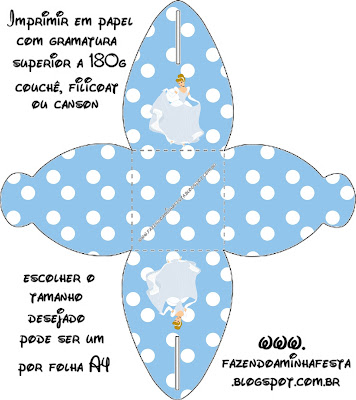 Cenicienta: cajas para imprimir gratis con lunares blancos y celestes.