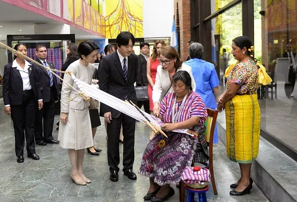 Japan's Prince Akishino (R) and his wife Princess Kiko walk upon arrival at the Popol Vuh Museum in Guatemala City, on 01.10.2014. The Japanese Royals are in Guatemala on a four-day official visit to celebrate the 80th anniversary of diplomatic relations between both nations.