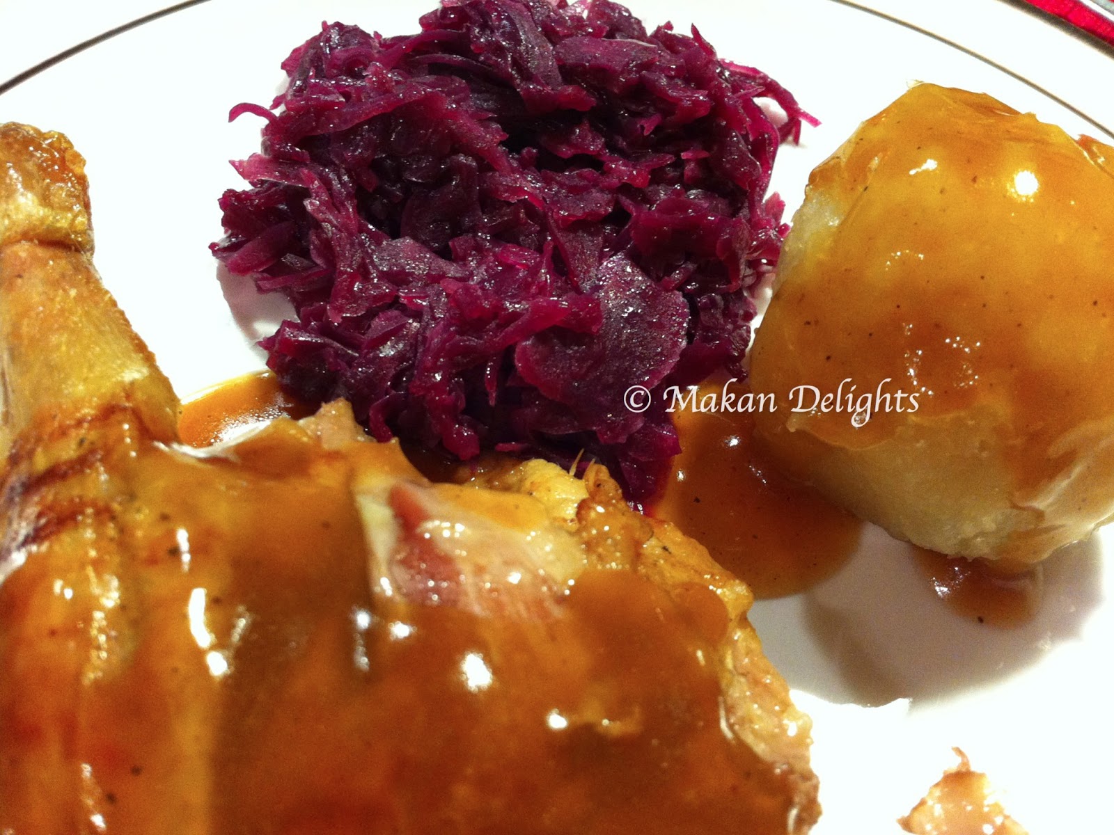 Makan Delights Roast Duck served with AppleRed Cabbage and Potato