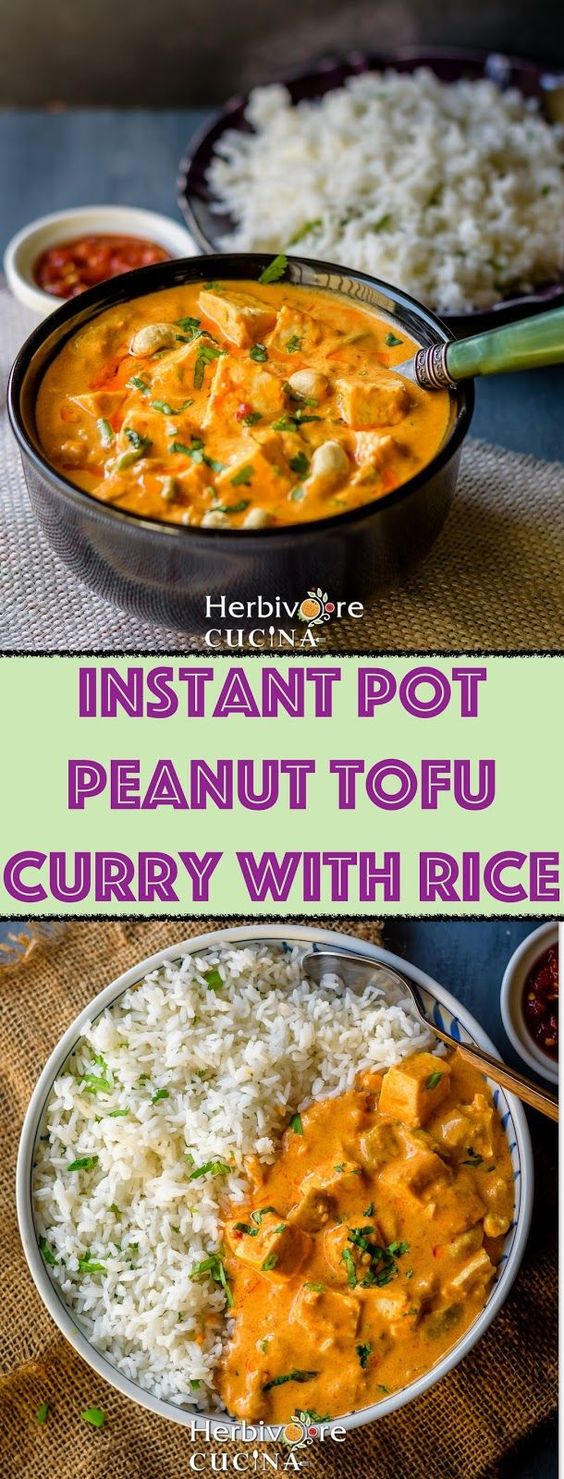 Instant Pot Peanut Tofu Curry with Rice Recipes For Dinner Easy