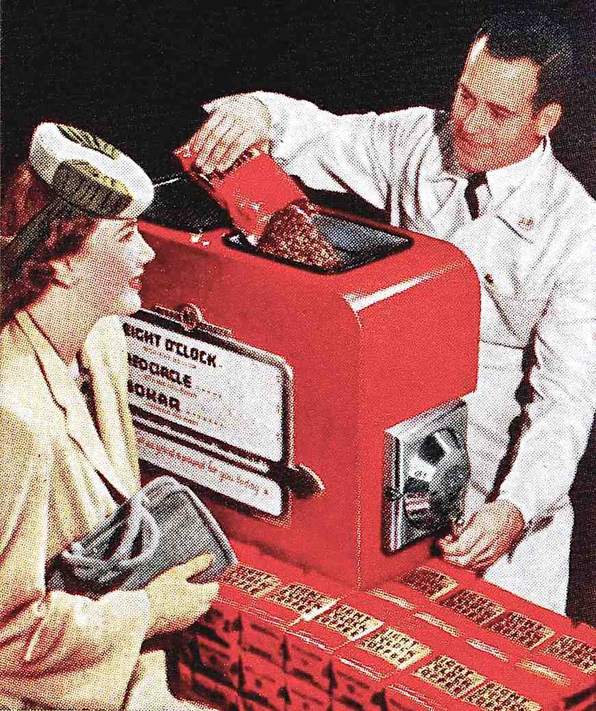 1940 supermarket coffee a 1940 supermarket coffee grinding machine, eight o'clock coffee, a color photograph