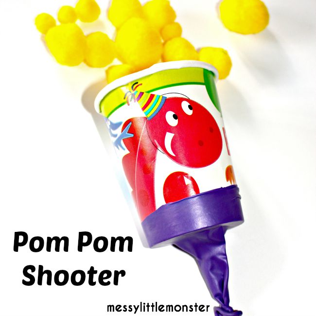 Paper cup pom pom shooter activity for kids
