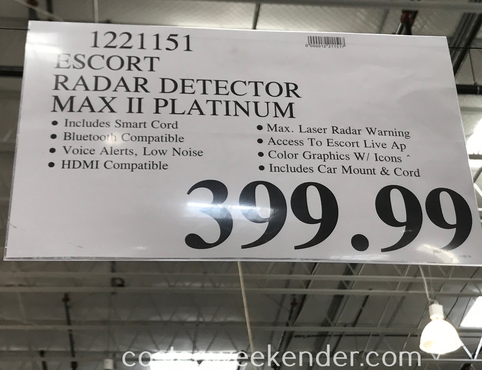 Escort Max II Platinum Radar Detector Costco Weekender