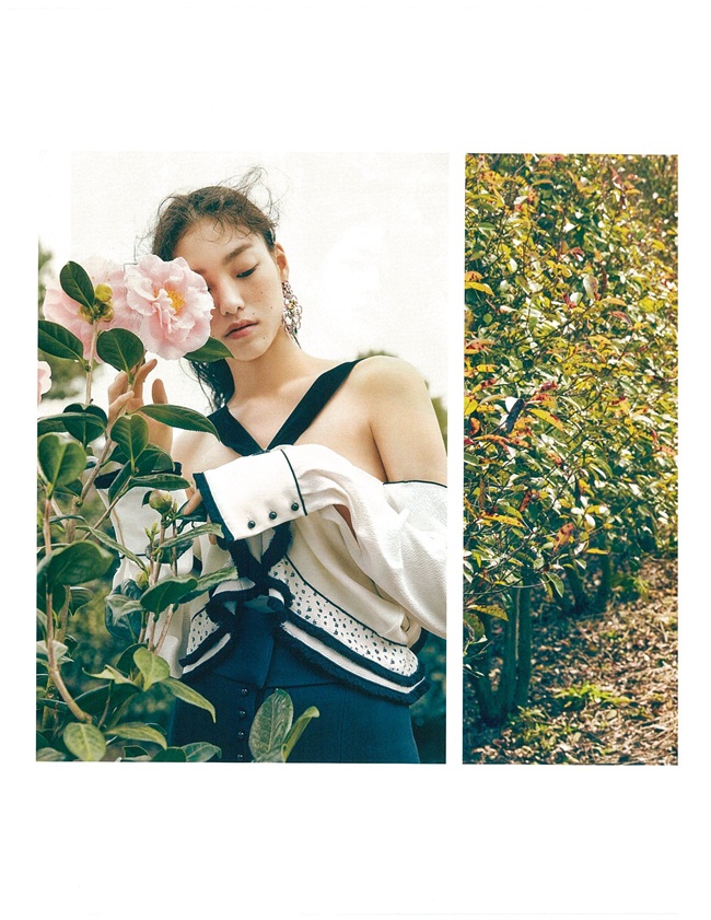 Allure Korea April 2016, Kim Seol Hee Proenza Schouler 2016 SS Cropped Halter Top In White Viscose Silk With Black Trim Editorials