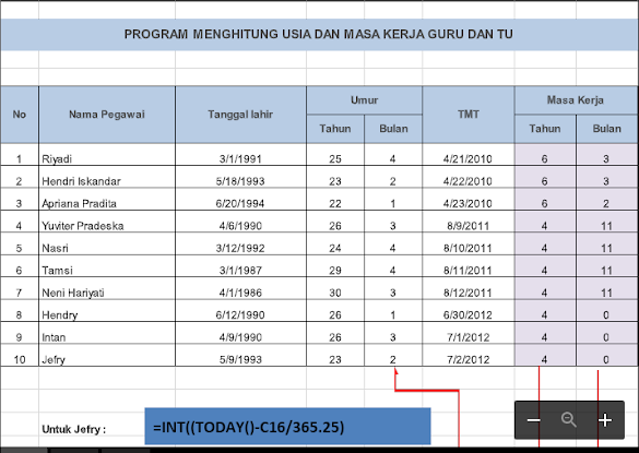Cara Otomatis Menghitung Era Kerja Pns Pada Excel