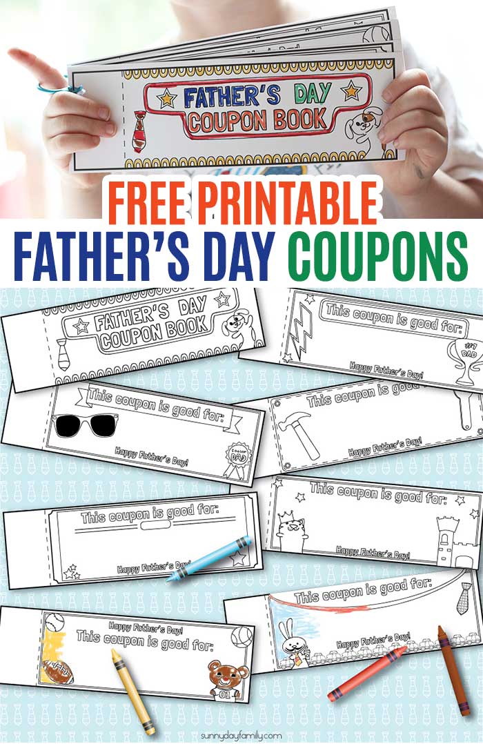 Free printable Father's Day coupons for kids to color and customize! Dad will love this handmade Father's Day gift from the kids. Color these coupons then customize them for experience gifts for dad. Such a fun gift idea for dads! #fathersday #giftideas #freeprintables #forkids